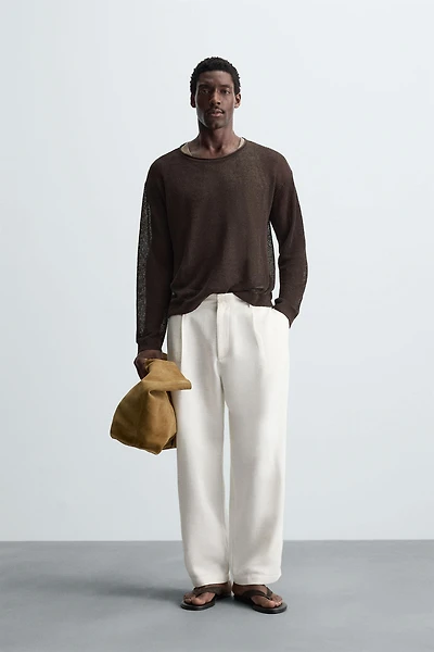 LINEN BLEND TEXTURED SWEATER