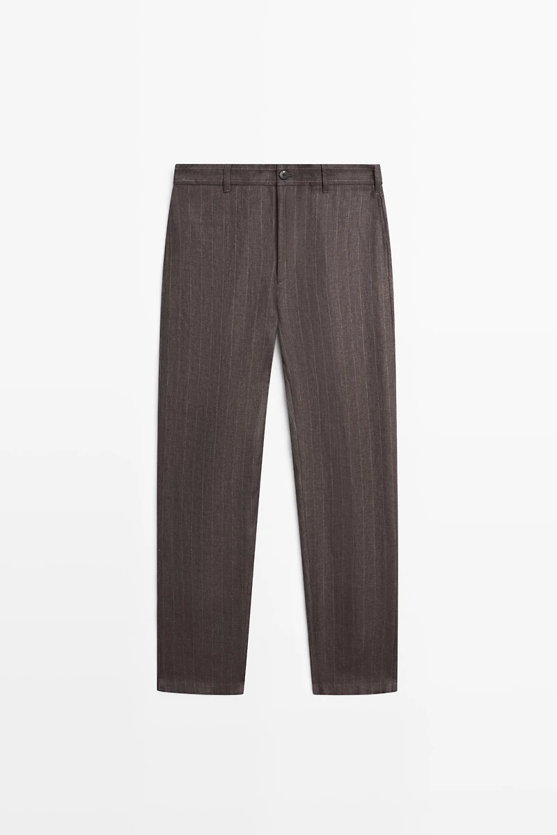 100% linen striped straight-leg pants
