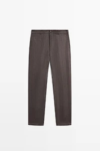 100% linen striped straight-leg pants