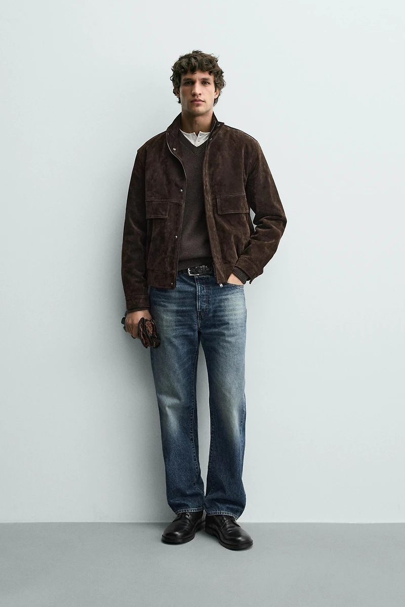 BLOUSON EN CUIR CROÛTE DE