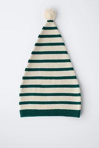STRIPED KNIT HAT WITH WOOL POMPOM