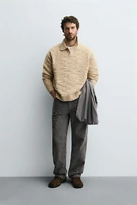 100% WOOL BUTTON-DOWN KNIT POLO SHIRT