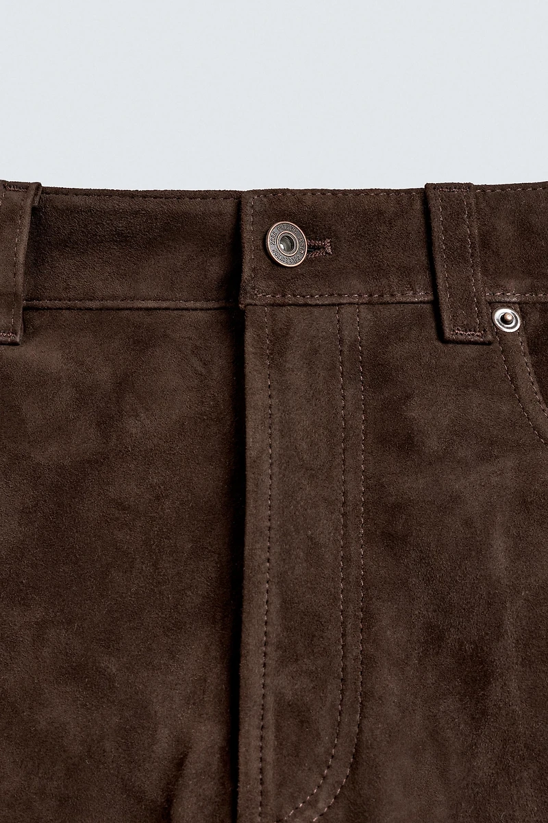 STRAIGHT FIT SUEDE LEATHER PANTS