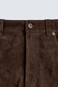 STRAIGHT FIT SUEDE LEATHER PANTS