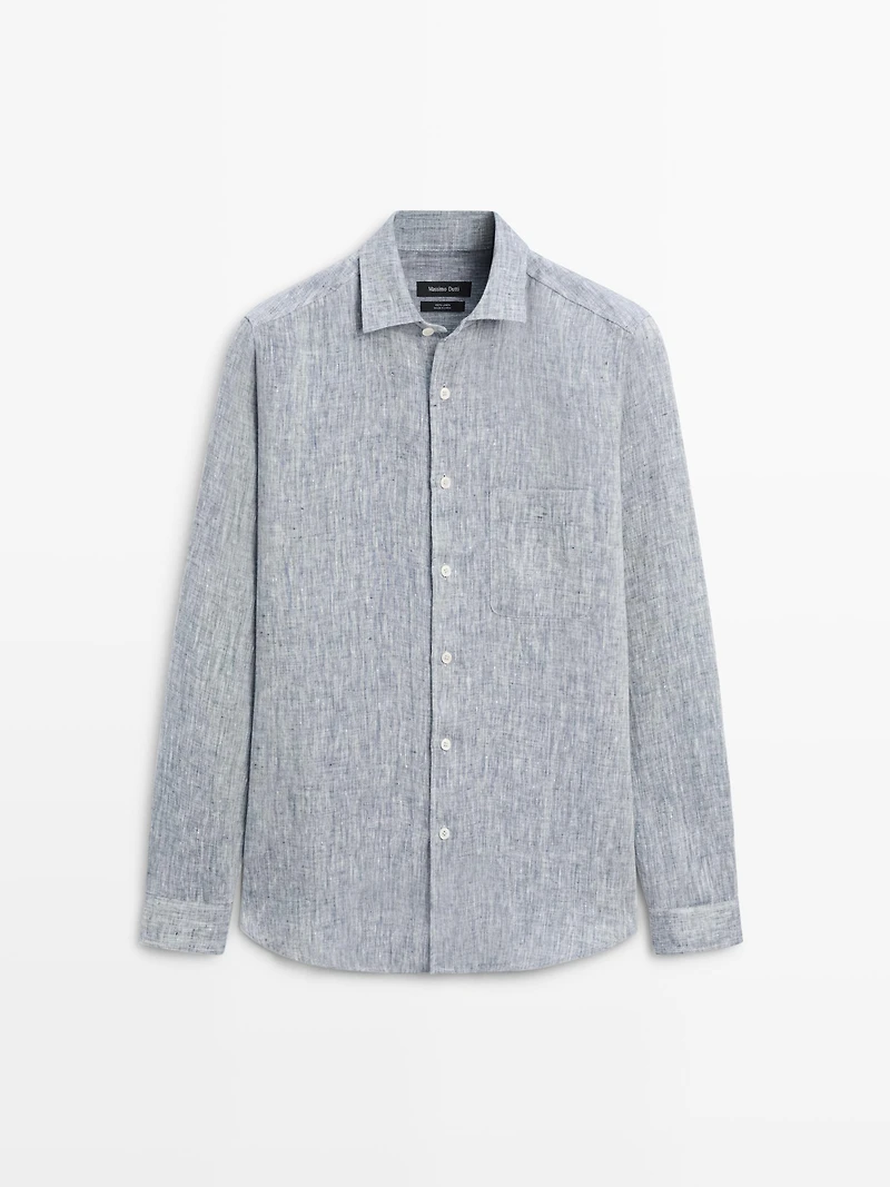 Regular fit linen shirt with pocket