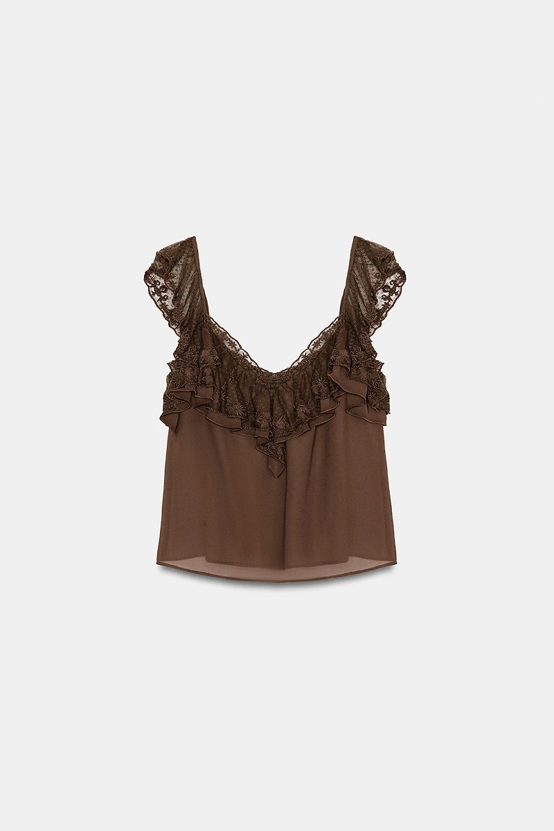 RUFFLED EMBROIDERED TOP