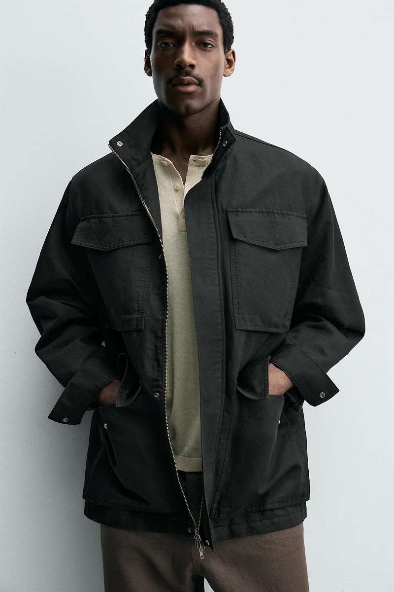 WASHED UTILITY POCKET OVERSHIRT