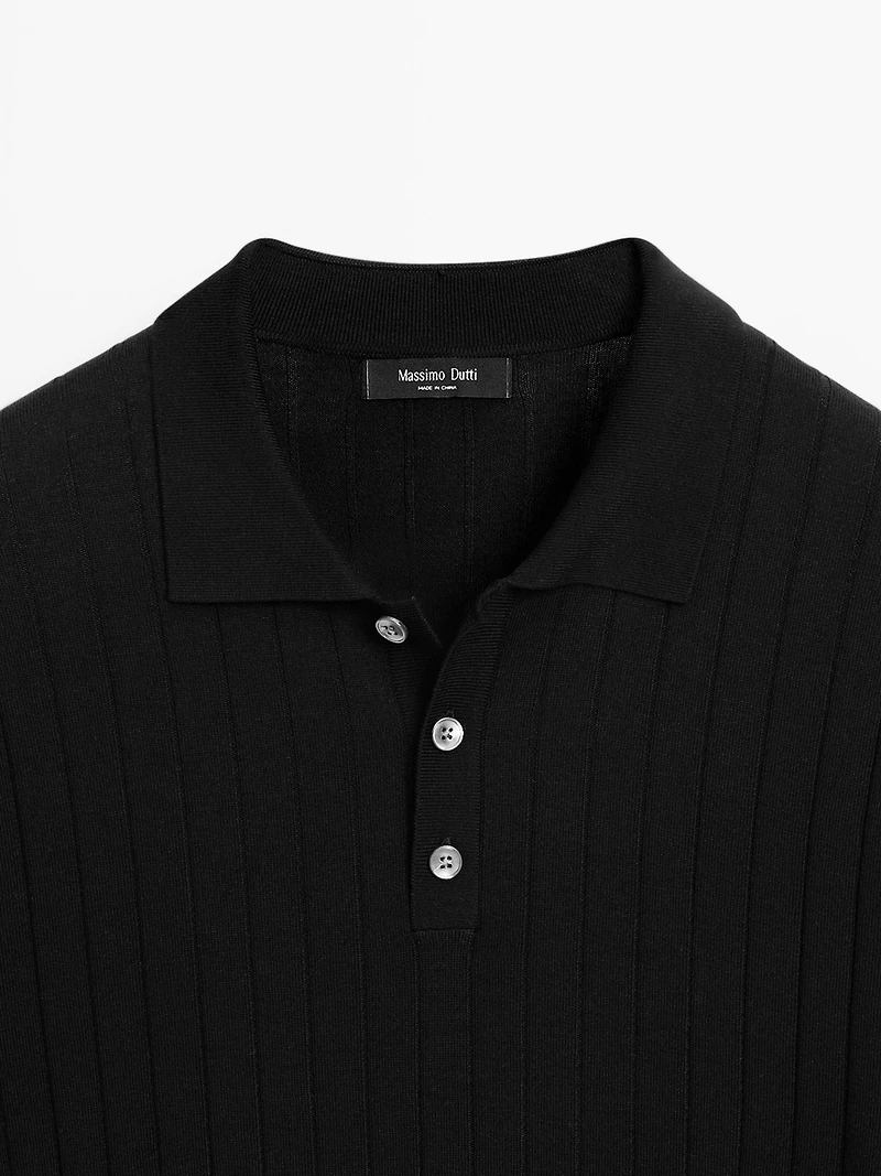 Ribbed knit polo shirt