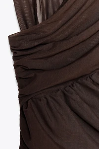 DRAPED ASYMMETRIC TULLE BODYSUIT