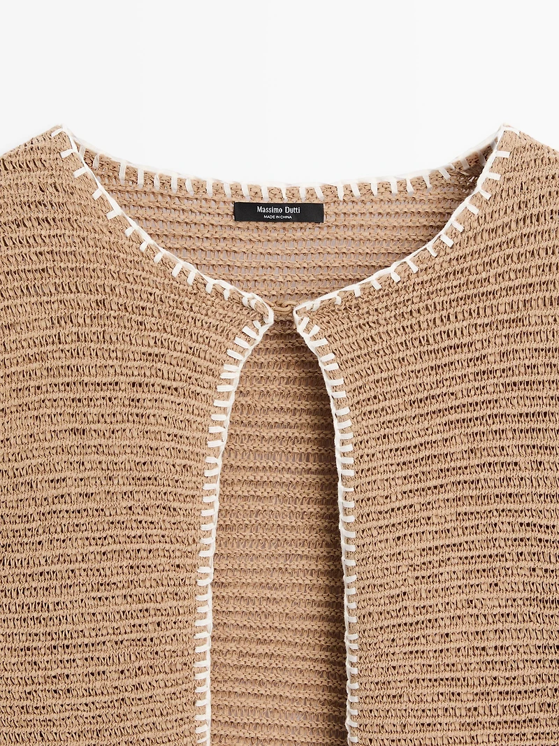 Contrast cotton blend knit cardigan