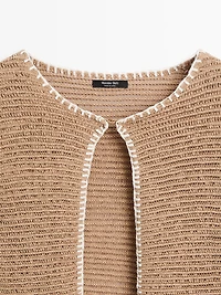 Contrast cotton blend knit cardigan