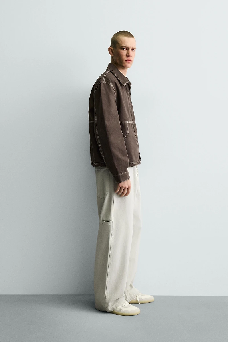 CONTRAST TOPSTITCHING BOXY FIT JACKET
