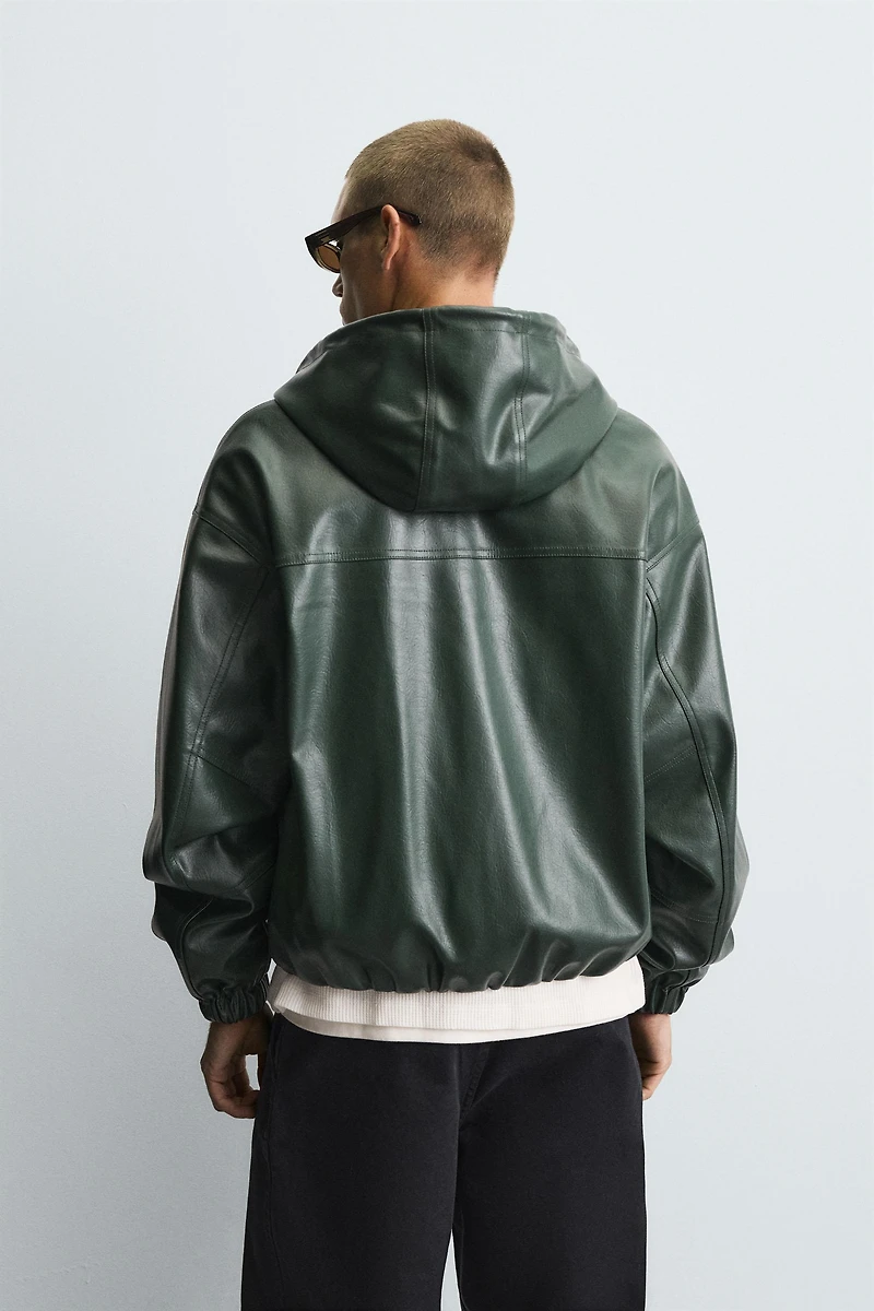 HOODIE FAUX LEATHER JACKET