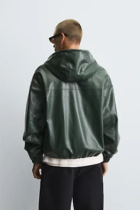 HOODIE FAUX LEATHER JACKET