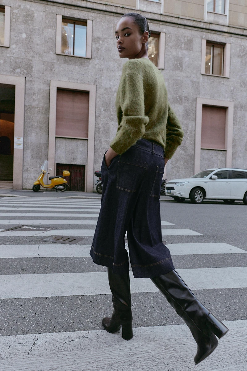 Z1975 LONG PLEATED DENIM SHORTS