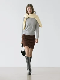 Suede leather mini skirt