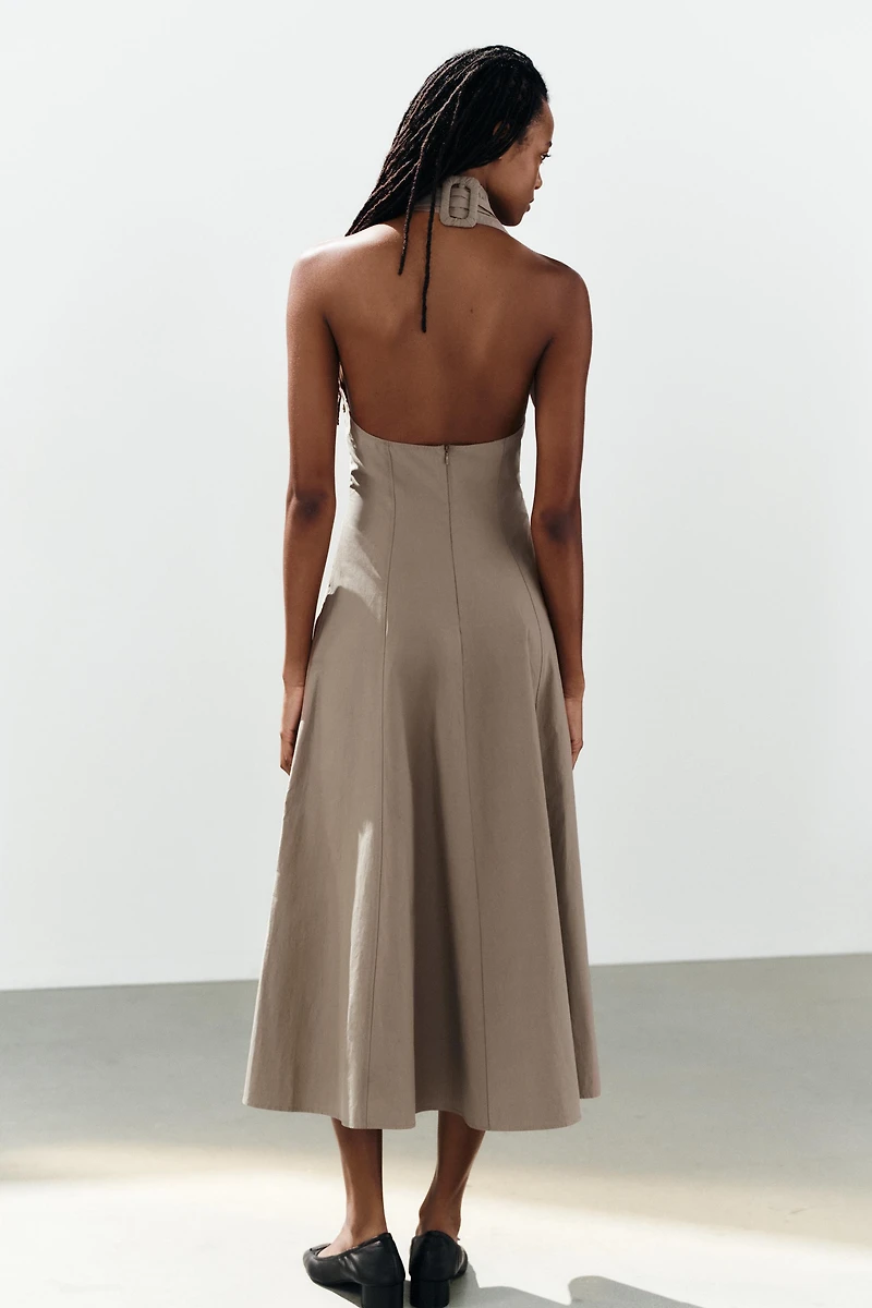 BUCKLE HALTER MIDI DRESS