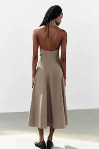 BUCKLE HALTER MIDI DRESS