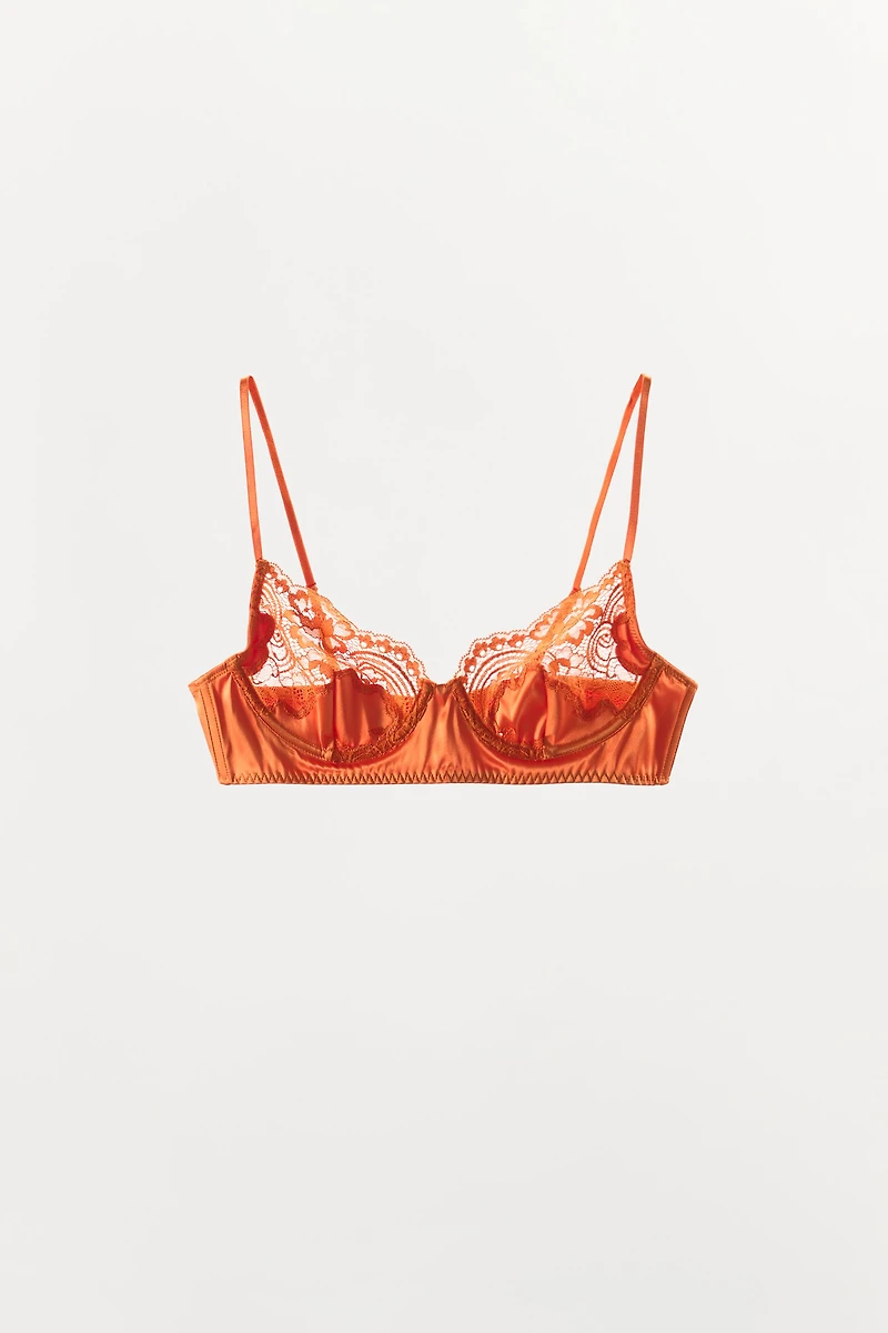 SATIN EFFECT LACE UNDERWIRE BRA