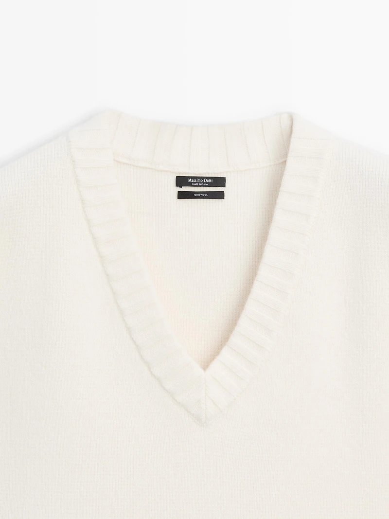 Gilet long en maille 100 % laine