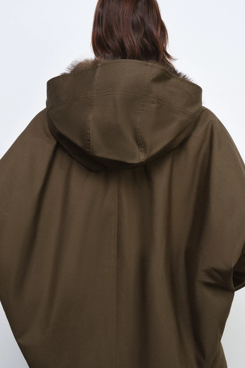 SHORT TRENCH COAT WITH FAUX FUR COLLAR ZW COLLECTION