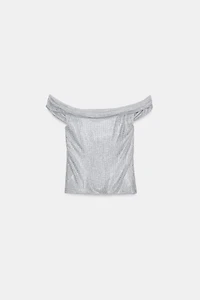 RHINESTONE DRAPED MESH TOP