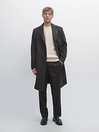 100% wool long coat with lapel collar