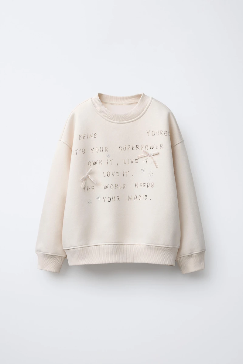 RHINESTONE TEXT SWEATSHIRT