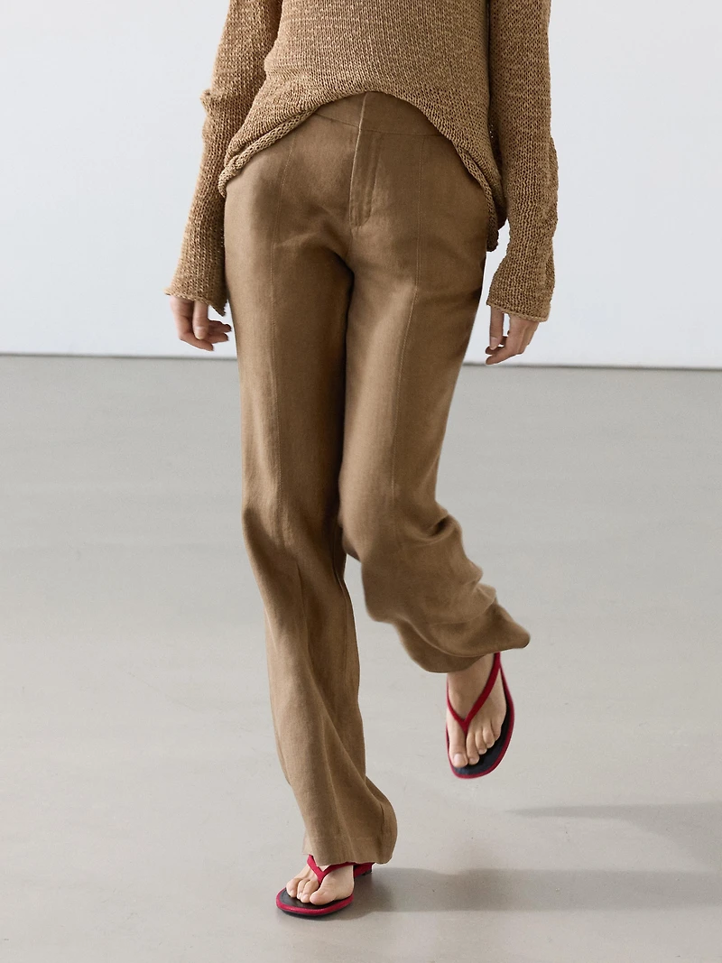 100% linen kick flare fit pants