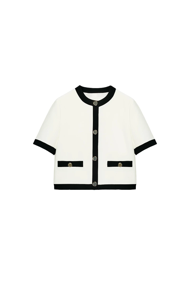 SHORT SLEEVE BLAZER WITH CONTRASTING PIPING