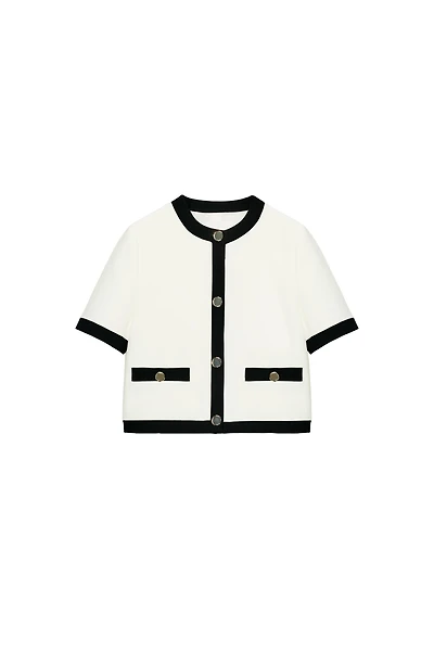 SHORT SLEEVE BLAZER WITH CONTRASTING PIPING