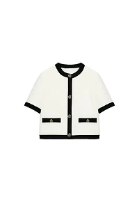 SHORT SLEEVE BLAZER WITH CONTRASTING PIPING