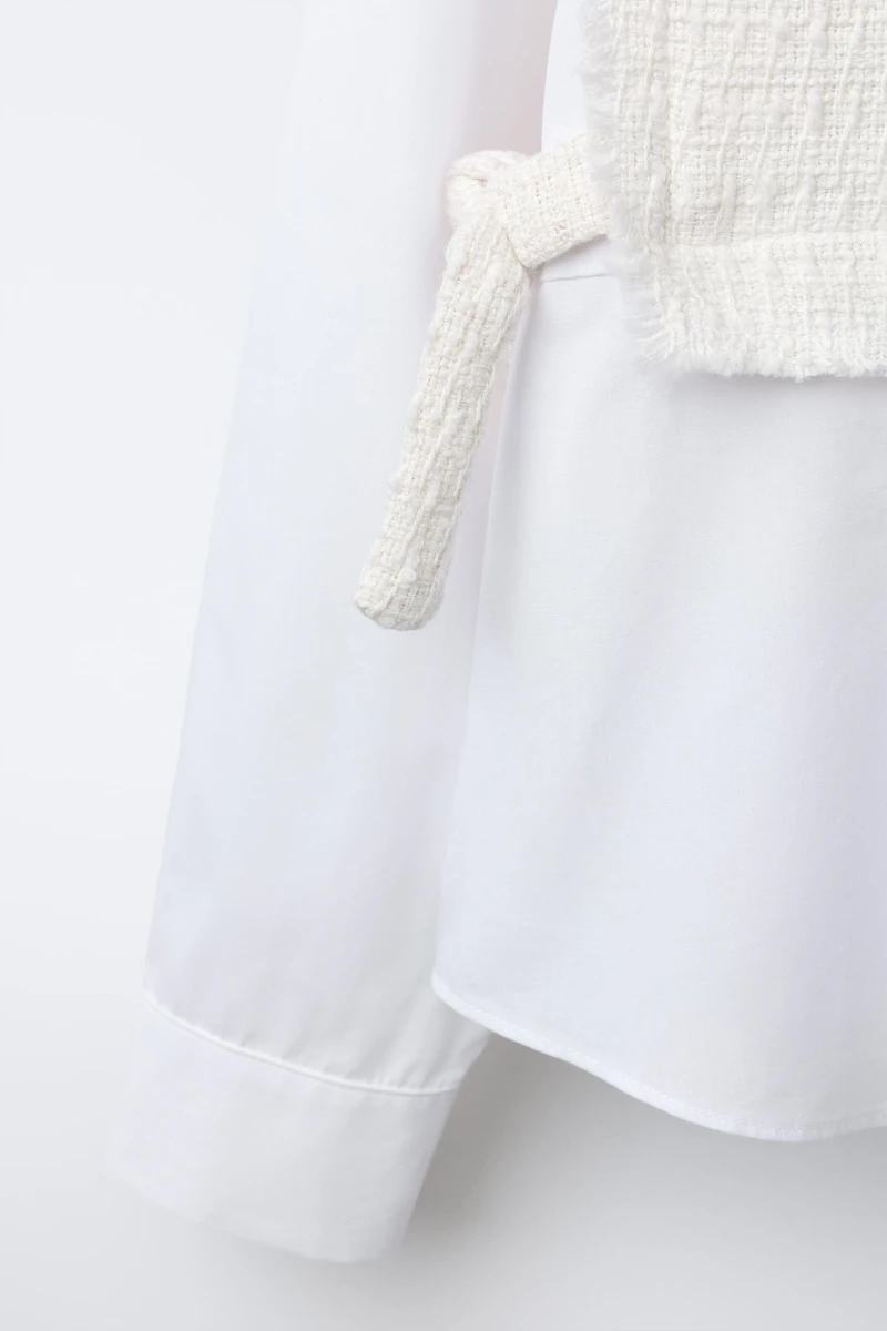 PLAIN SHIRT WITH STRUCTURAL VEST AND BOWS