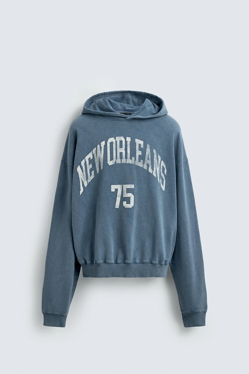 WASHED PRINTED TEXT SWEATSHIRT