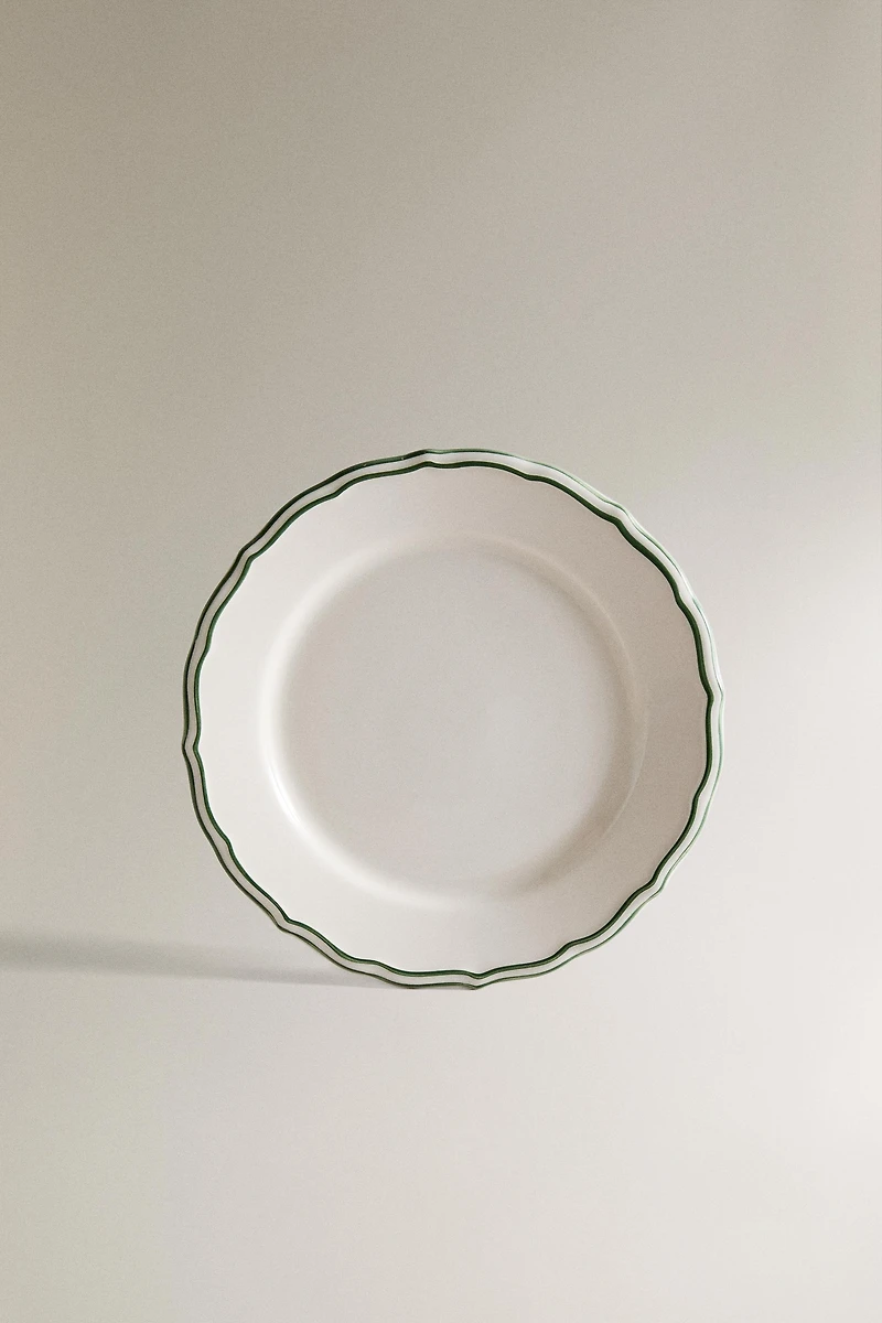 EARTHENWARE DESSERT PLATE WITH CONTRASTING RIM