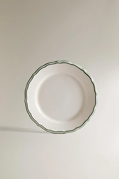 EARTHENWARE DESSERT PLATE WITH CONTRASTING RIM