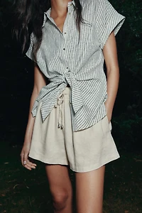 KNOTTED STRIPED LINEN SHIRT