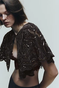 COMBINATION VELVET BEADED SEQUIN CAPE