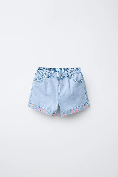 EMBROIDERED DENIM SHORTS