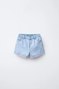 EMBROIDERED DENIM SHORTS