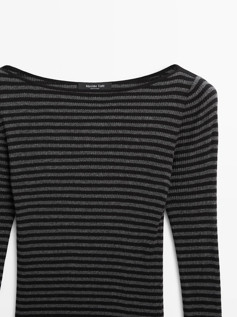 Striped long sleeve T-shirt with trim detail