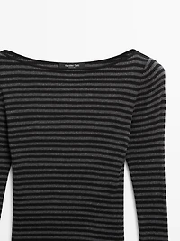 Striped long sleeve T-shirt with trim detail