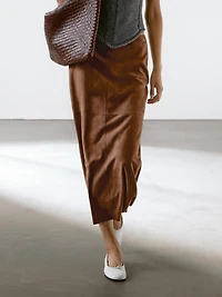 Suede leather midi skirt
