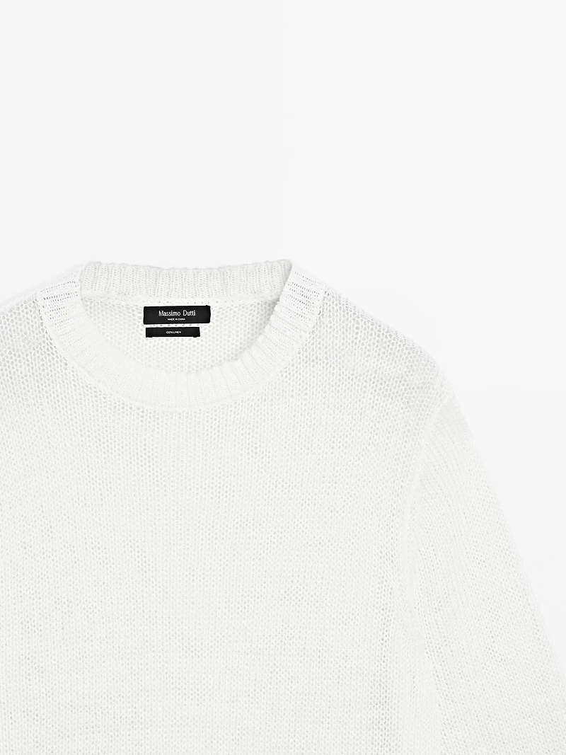 Short sleeve linen knit sweater