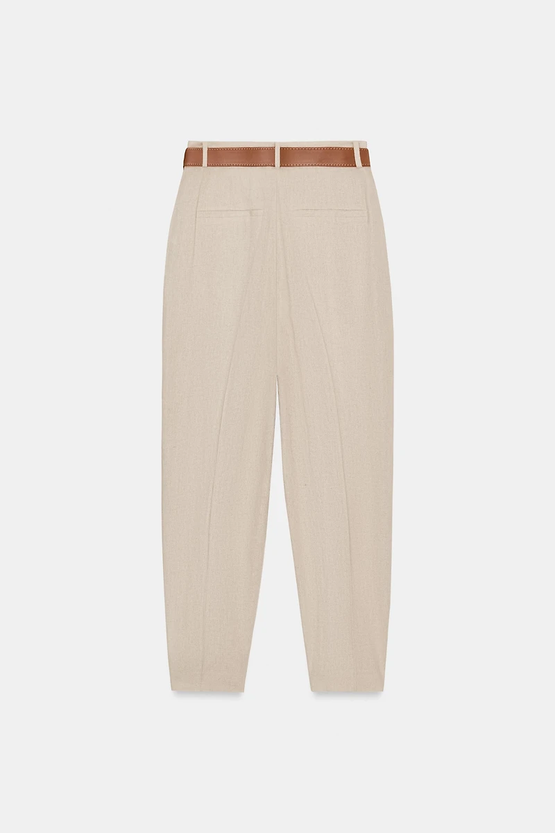 PANTALON AVEC LIN, PINCES ET CEINTURE