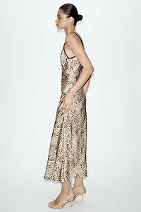ANIMAL PRINT SATIN SLIP MIDI DRESS