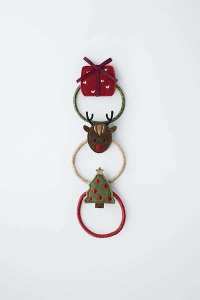 THREE-PACK OF REINDEER, TREE, AND GIFT HAIR TIES