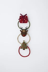 THREE-PACK OF REINDEER, TREE, AND GIFT HAIR TIES