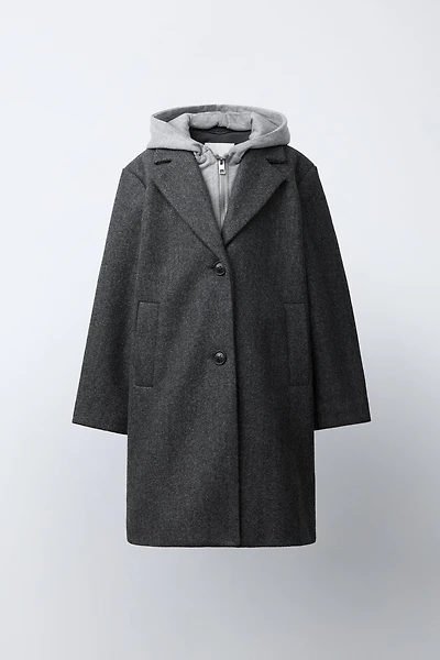 LONG COAT WITH REMOVABLE HOODIE