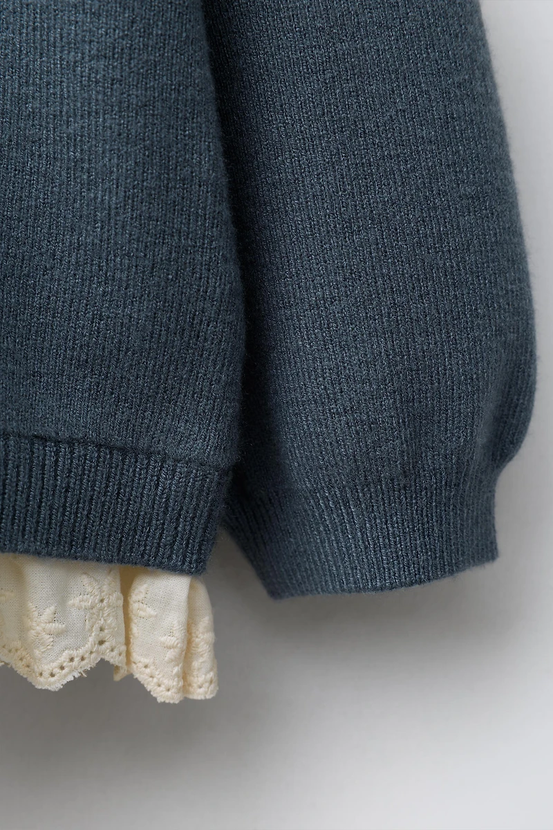 EMBROIDERED LACE KNIT SWEATER